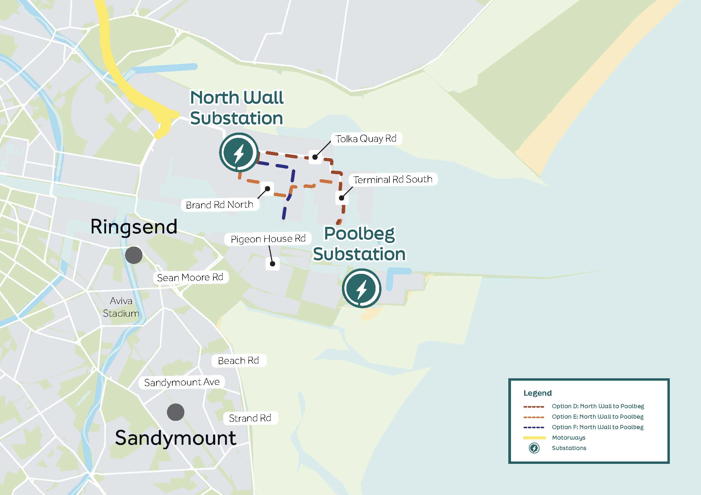 Map of North Wall Ringsend and Sandmount route options